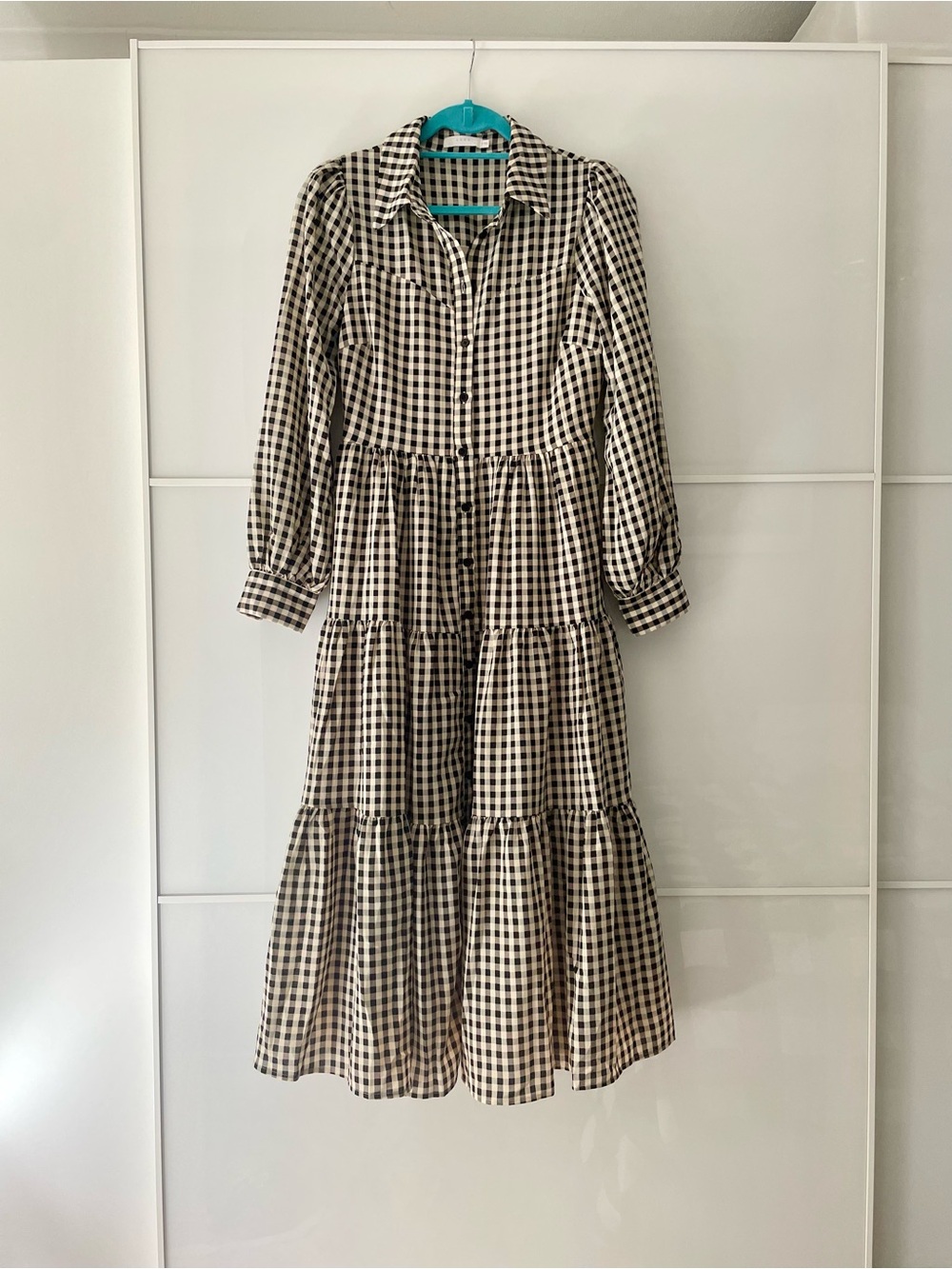 Lush Tiered A Line Dress in Black and Ivory check Size Small
